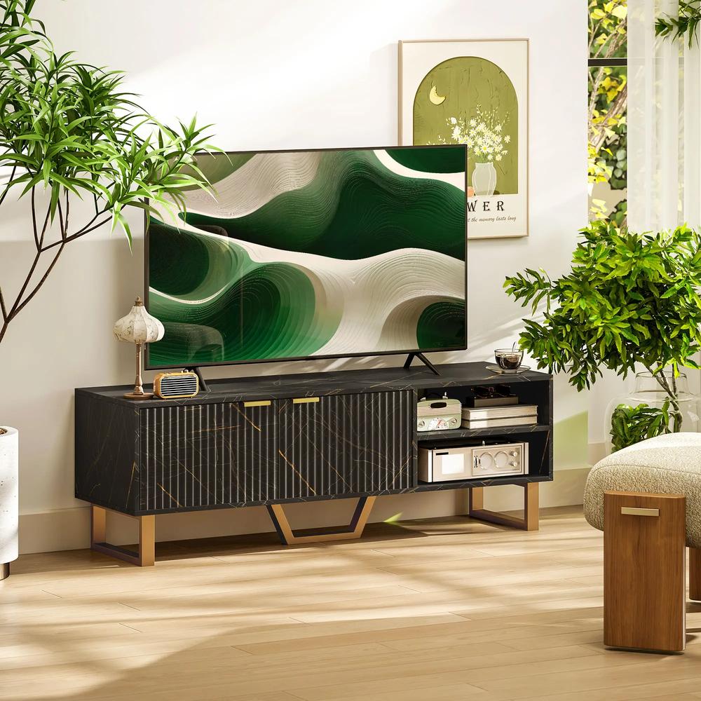 HOMCOM Marble Effect TV Unit, Modern TV Stand Cabinet for up to 70" TVs, with Shelves and Storage Cupboard, Fluted Door, Extra Centre Leg, Cable Management for Living Room Additional View 21