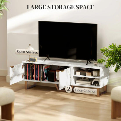 HOMCOM Marble Effect TV Unit, Modern TV Stand Cabinet for up to 70" TVs, with Shelves and Storage Cupboard, Fluted Door, Extra Centre Leg, Cable Management for Living Room Additional View 5