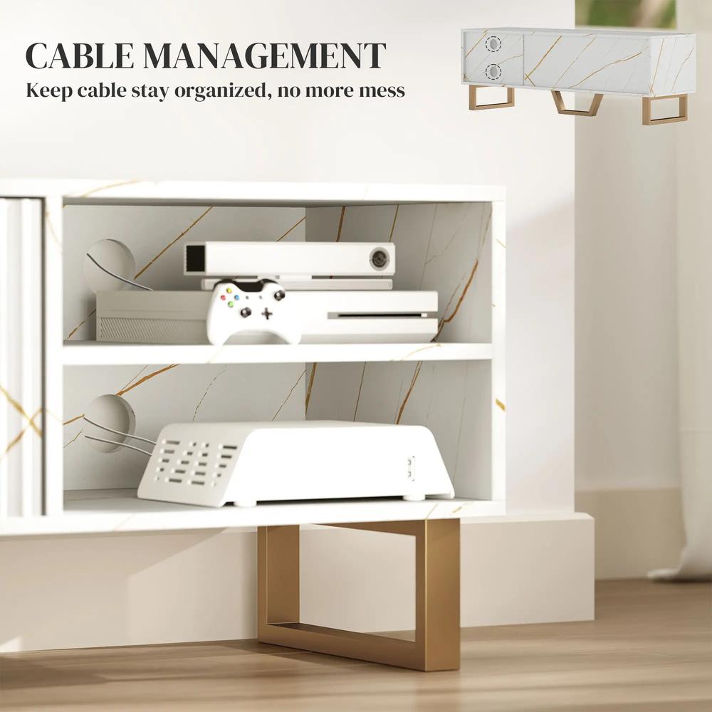 HOMCOM Marble Effect TV Unit, Modern TV Stand Cabinet for up to 70" TVs, with Shelves and Storage Cupboard, Fluted Door, Extra Centre Leg, Cable Management for Living Room Additional View 6