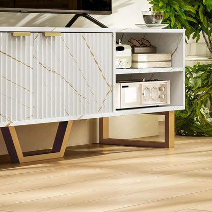 HOMCOM Marble Effect TV Unit, Modern TV Stand Cabinet for up to 70" TVs, with Shelves and Storage Cupboard, Fluted Door, Extra Centre Leg, Cable Management for Living Room Additional View 9