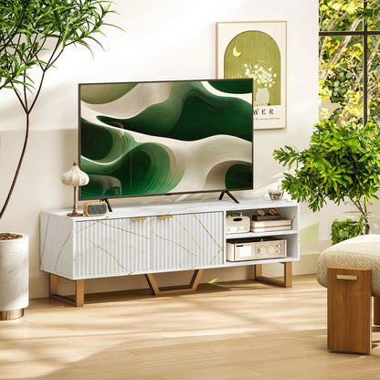 HOMCOM Marble Effect TV Unit, Modern TV Stand Cabinet for up to 70" TVs, with Shelves and Storage Cupboard, Fluted Door, Extra Centre Leg, Cable Management for Living Room Additional View 10