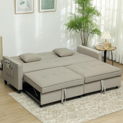HOMCOM 3 Seater Velvet Sofa Bed, Convertible Pull-Out Sofa Bed with Adjustable Backrest, Space Saving Living Room Sofa, Beige Additional View 11