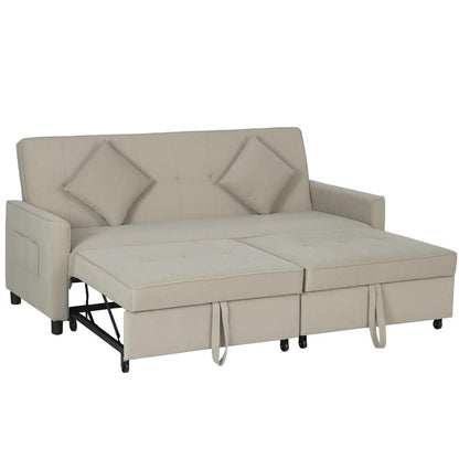HOMCOM 3 Seater Velvet Sofa Bed, Convertible Pull-Out Sofa Bed with Adjustable Backrest, Space Saving Living Room Sofa, Beige Additional View 12