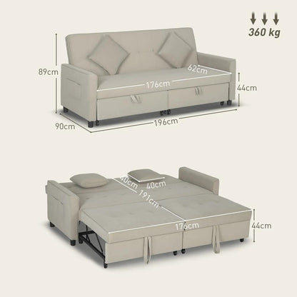 HOMCOM 3 Seater Velvet Sofa Bed, Convertible Pull-Out Sofa Bed with Adjustable Backrest, Space Saving Living Room Sofa, Beige Additional View 3
