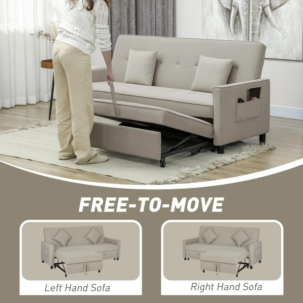 HOMCOM 3 Seater Velvet Sofa Bed, Convertible Pull-Out Sofa Bed with Adjustable Backrest, Space Saving Living Room Sofa, Beige Additional View 5