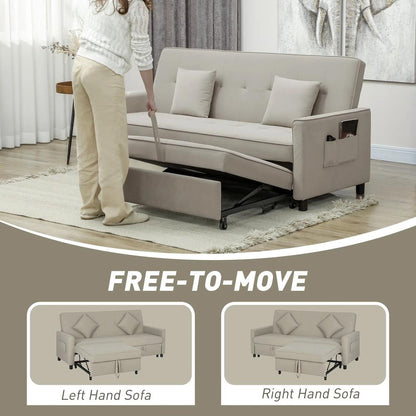 HOMCOM 3 Seater Velvet Sofa Bed, Convertible Pull-Out Sofa Bed with Adjustable Backrest, Space Saving Living Room Sofa, Beige Additional View 5