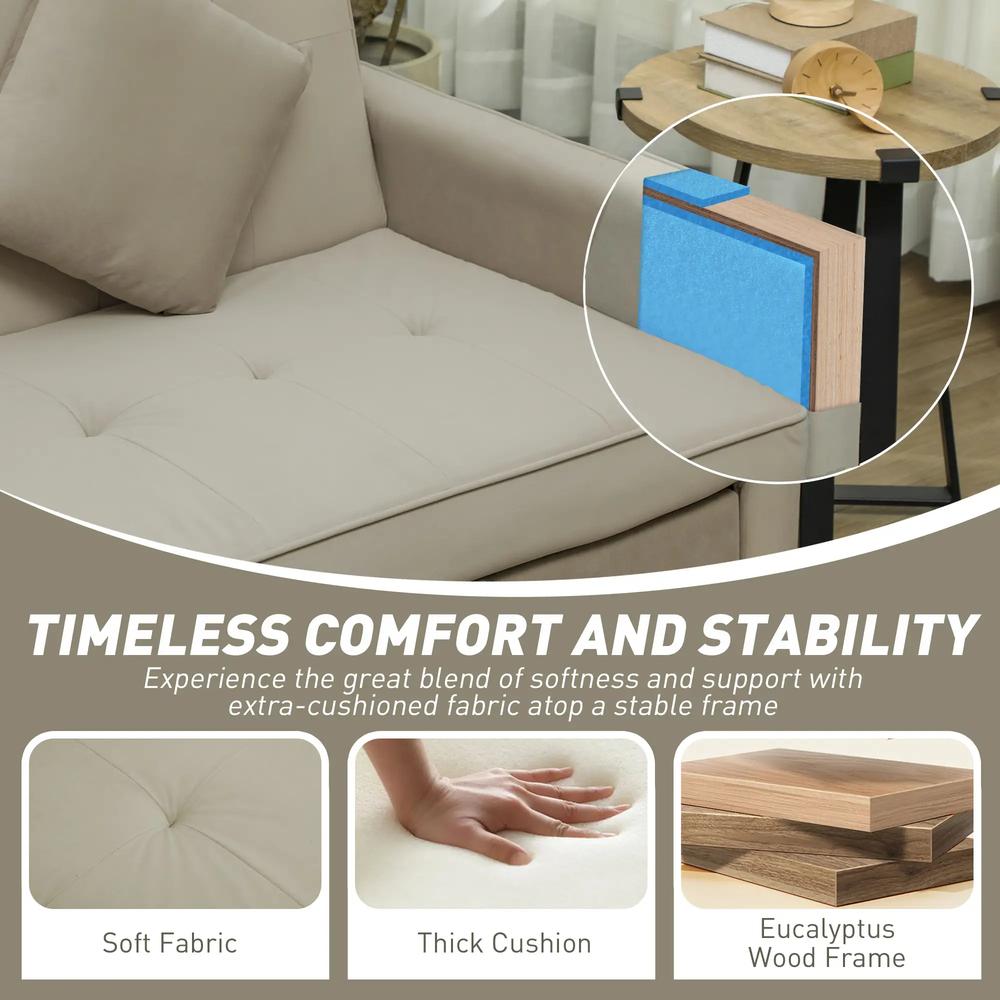 HOMCOM 3 Seater Velvet Sofa Bed, Convertible Pull-Out Sofa Bed with Adjustable Backrest, Space Saving Living Room Sofa, Beige Additional View 8