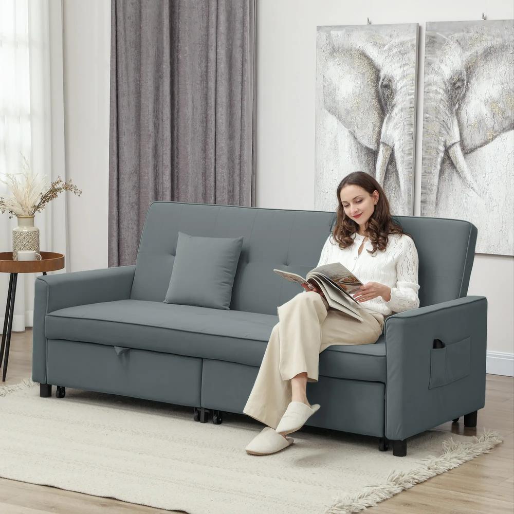 HOMCOM Three-Person Velvet-Feel Sofa Bed Additional View 13