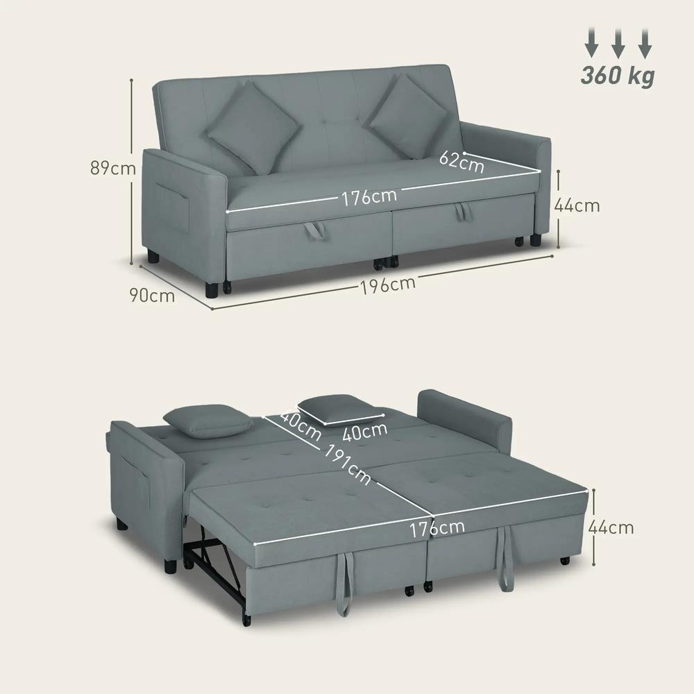 HOMCOM Three-Person Velvet-Feel Sofa Bed Additional View 14