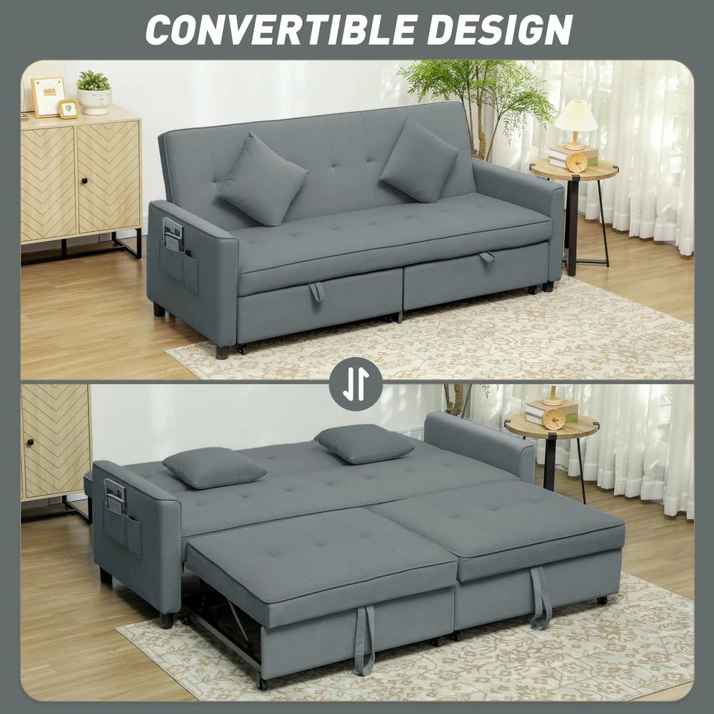 HOMCOM Three-Person Velvet-Feel Sofa Bed Additional View 15