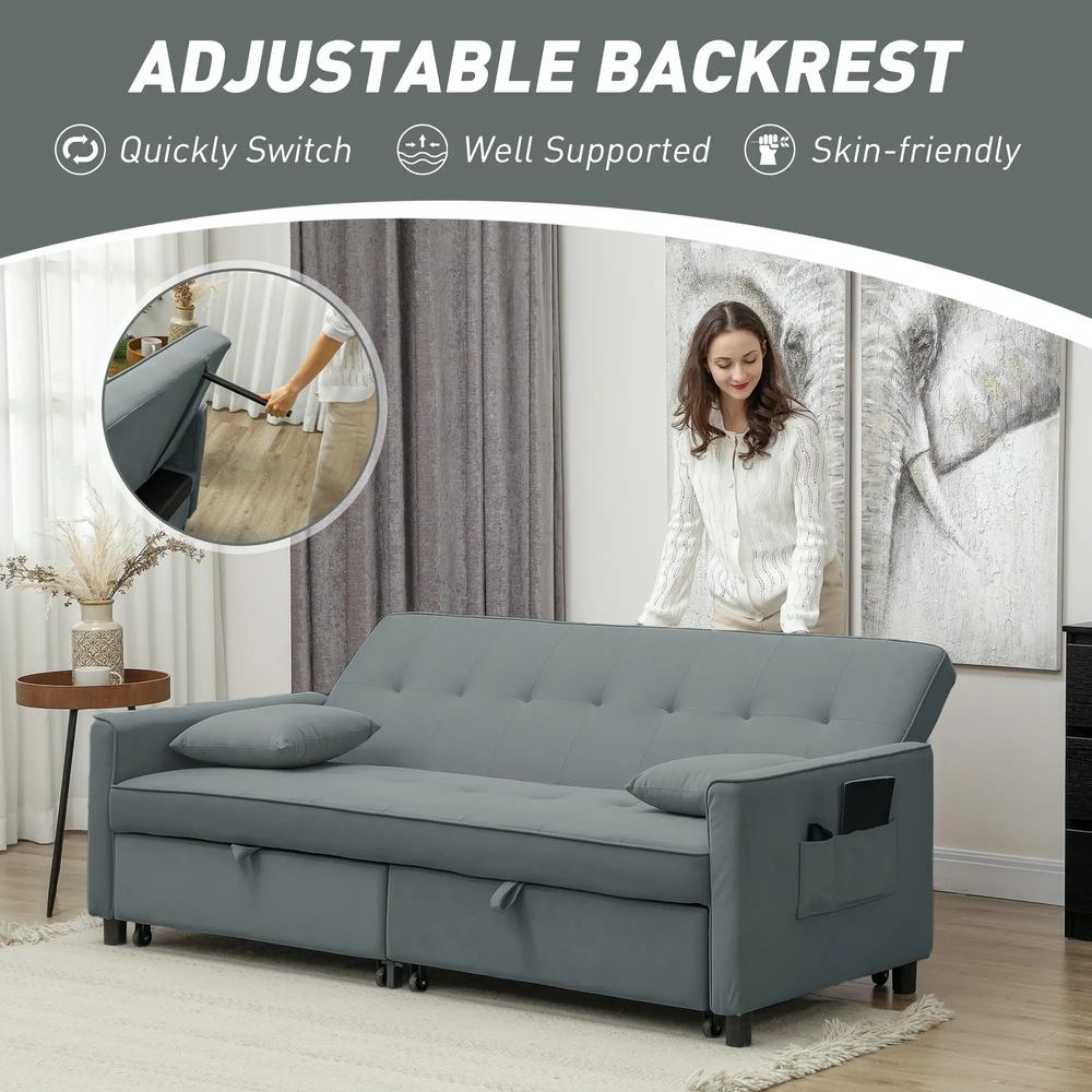 HOMCOM Three-Person Velvet-Feel Sofa Bed Additional View 17