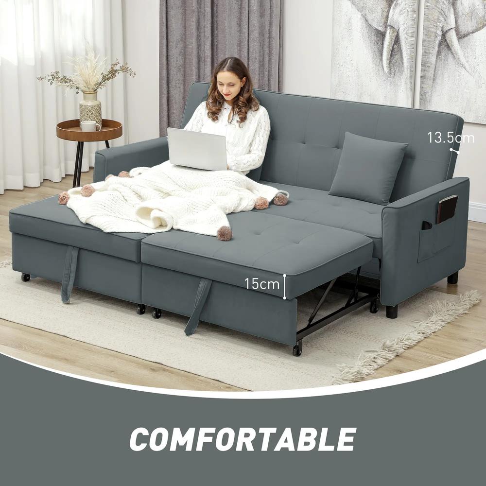 HOMCOM Three-Person Velvet-Feel Sofa Bed Additional View 18