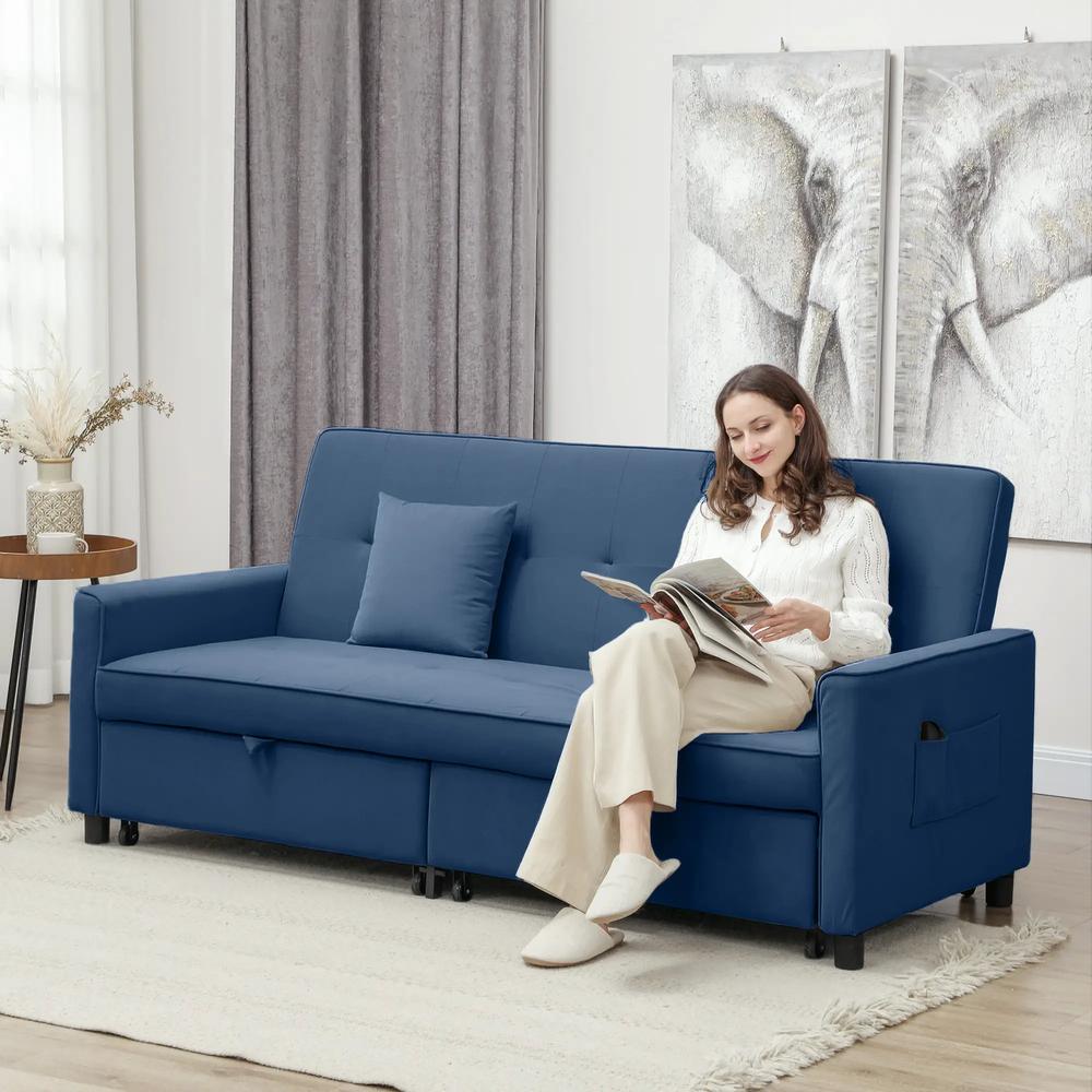 HOMCOM Three-Person Velvet-Feel Sofa Bed Additional View 2