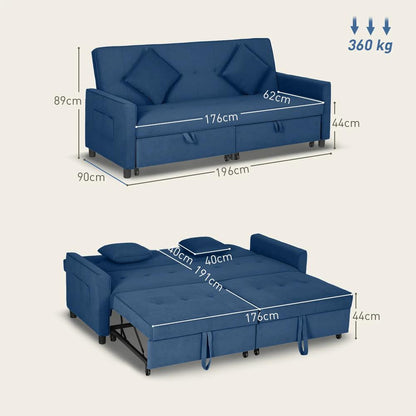 HOMCOM Three-Person Velvet-Feel Sofa Bed Additional View 3