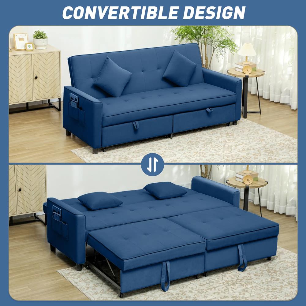 HOMCOM Three-Person Velvet-Feel Sofa Bed Additional View 4