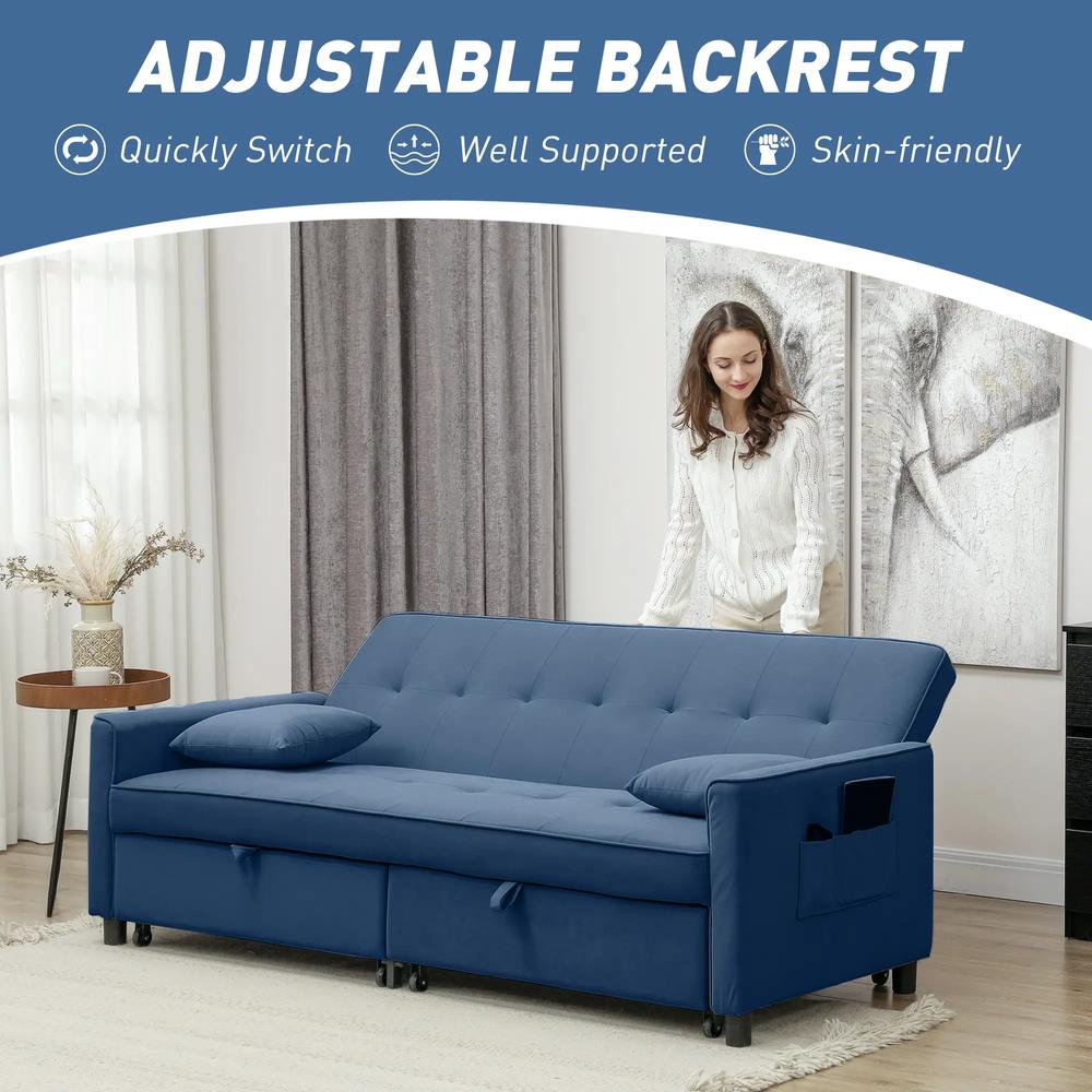 HOMCOM Three-Person Velvet-Feel Sofa Bed Additional View 6