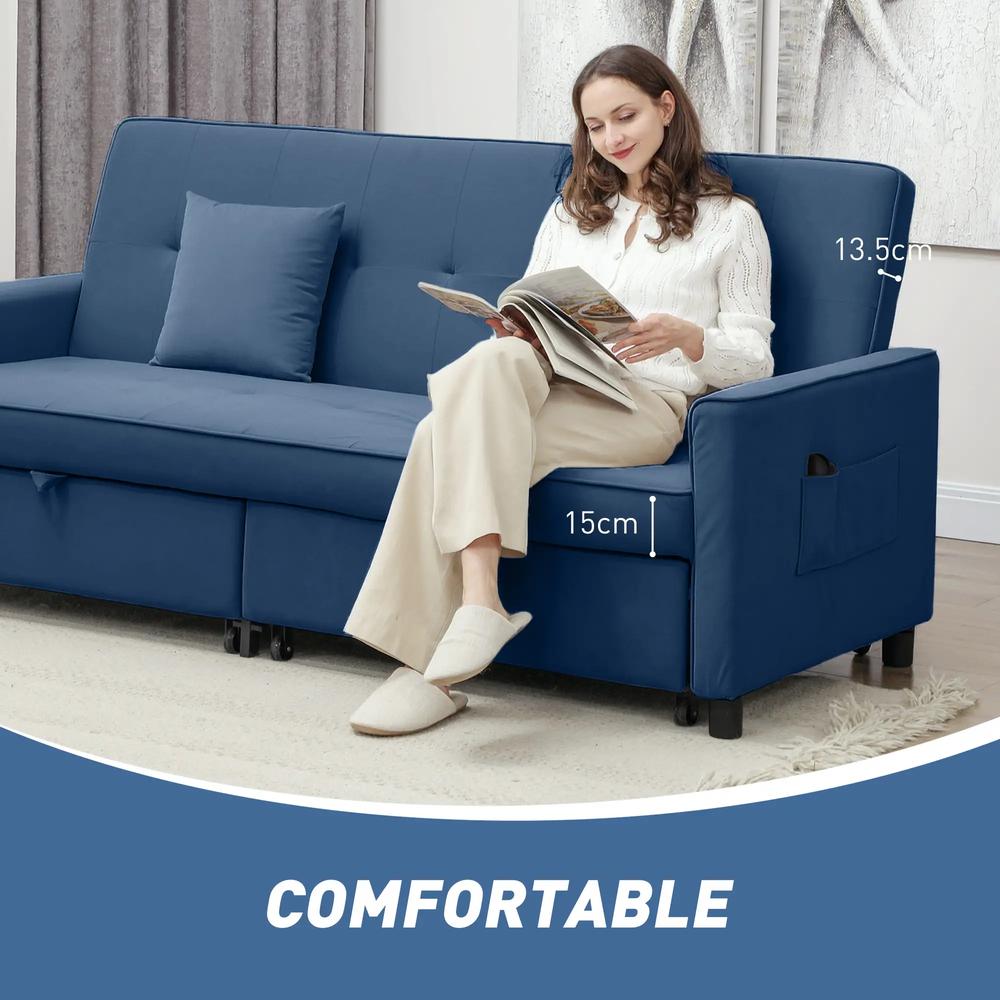 HOMCOM Three-Person Velvet-Feel Sofa Bed Additional View 7