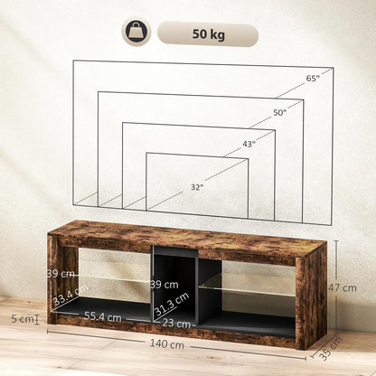 HOMCOM TV Stand Cabinet with LED Lights and Remote Control for TVs up to 65", Entertainment Centre with Storage Shelves and Compartment, Rustic Brown Additional View 3
