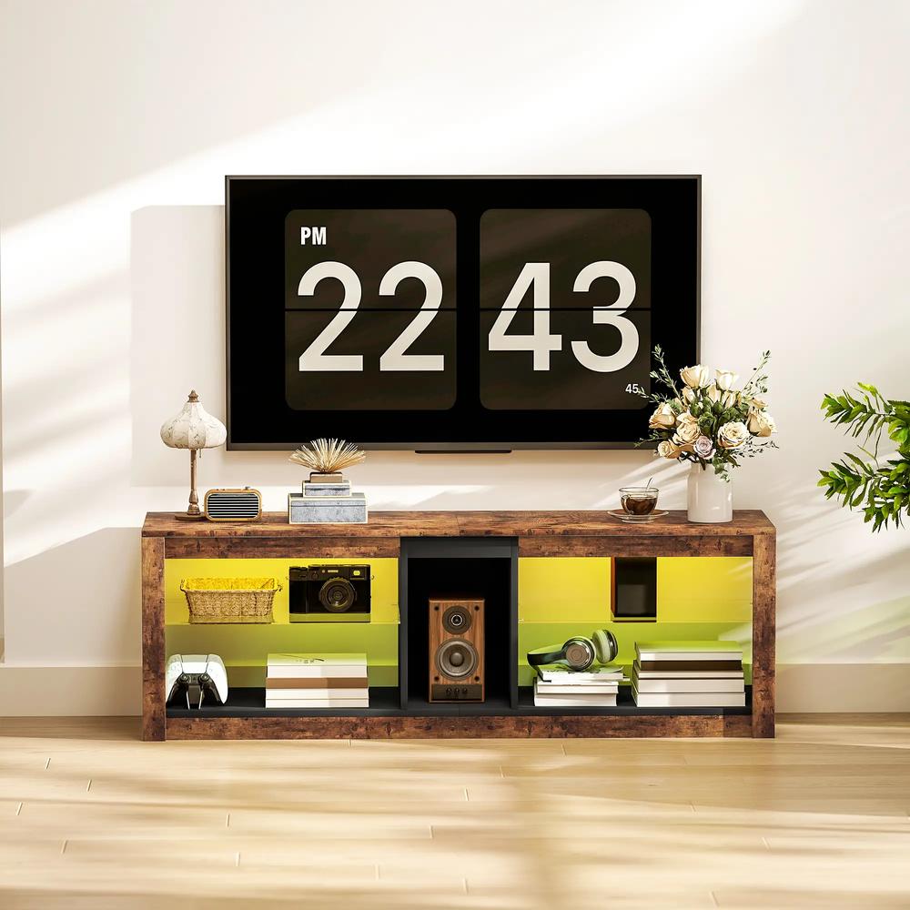 HOMCOM TV Stand Cabinet with LED Lights and Remote Control for TVs up to 65", Entertainment Centre with Storage Shelves and Compartment, Rustic Brown Additional View 7
