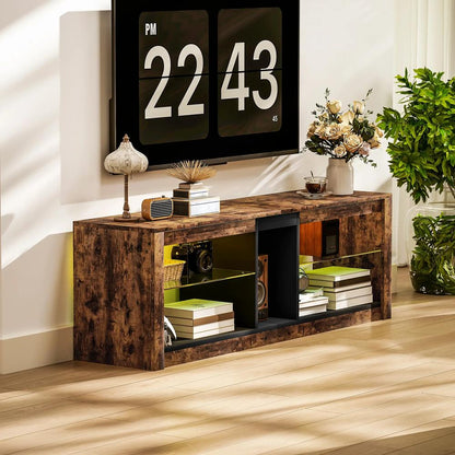 HOMCOM TV Stand Cabinet with LED Lights and Remote Control for TVs up to 65", Entertainment Centre with Storage Shelves and Compartment, Rustic Brown Additional View 8