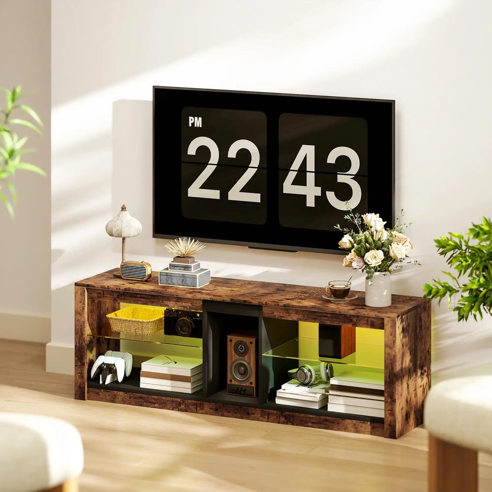 HOMCOM TV Stand Cabinet with LED Lights and Remote Control for TVs up to 65", Entertainment Centre with Storage Shelves and Compartment, Rustic Brown Additional View 10