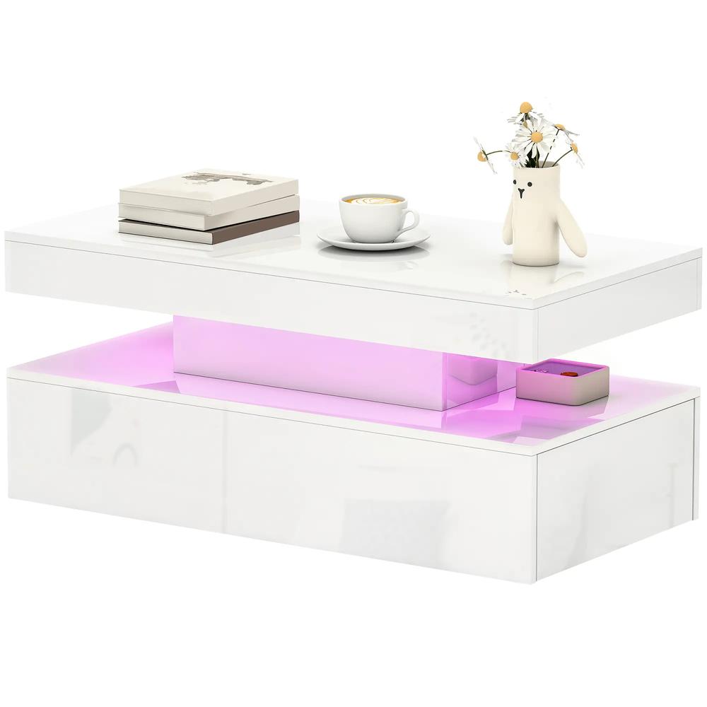 HOMCOM LED Coffee Table with Storage - High Gloss White Additional View 11