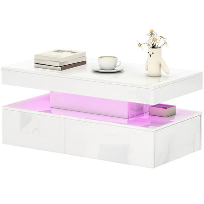 HOMCOM LED Coffee Table with Storage - High Gloss White Additional View 11