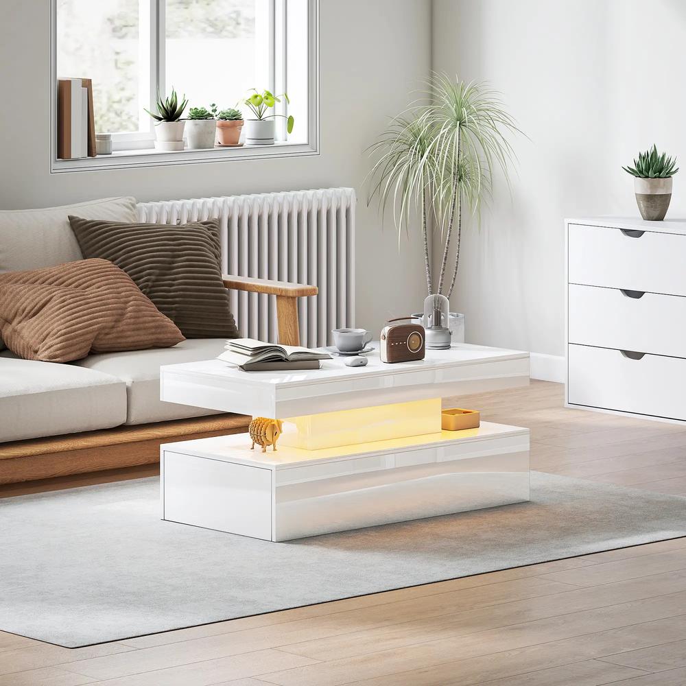 HOMCOM LED Coffee Table with Storage - High Gloss White Additional View 2