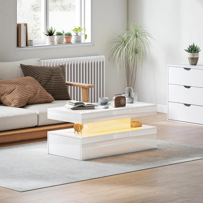 HOMCOM LED Coffee Table with Storage - High Gloss White Additional View 2