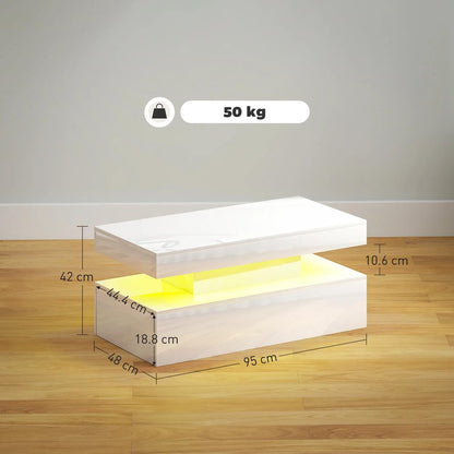HOMCOM LED Coffee Table with Storage - High Gloss White Additional View 3