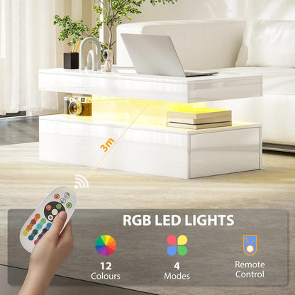 HOMCOM LED Coffee Table with Storage - High Gloss White Additional View 4