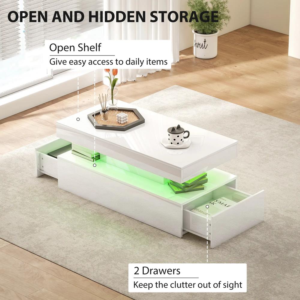 HOMCOM LED Coffee Table with Storage - High Gloss White Additional View 5