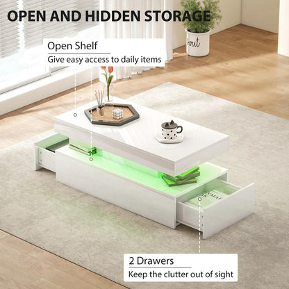 HOMCOM LED Coffee Table with Storage - High Gloss White Additional View 5