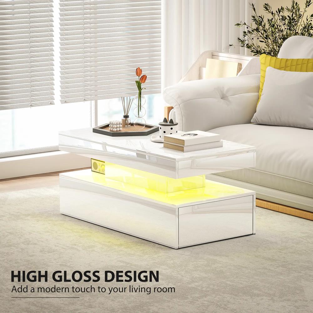HOMCOM LED Coffee Table with Storage - High Gloss White Additional View 6