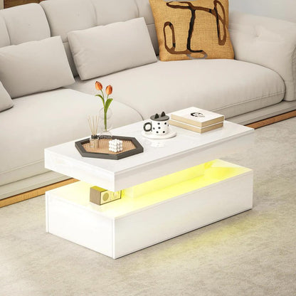 HOMCOM LED Coffee Table with Storage - High Gloss White Additional View 7