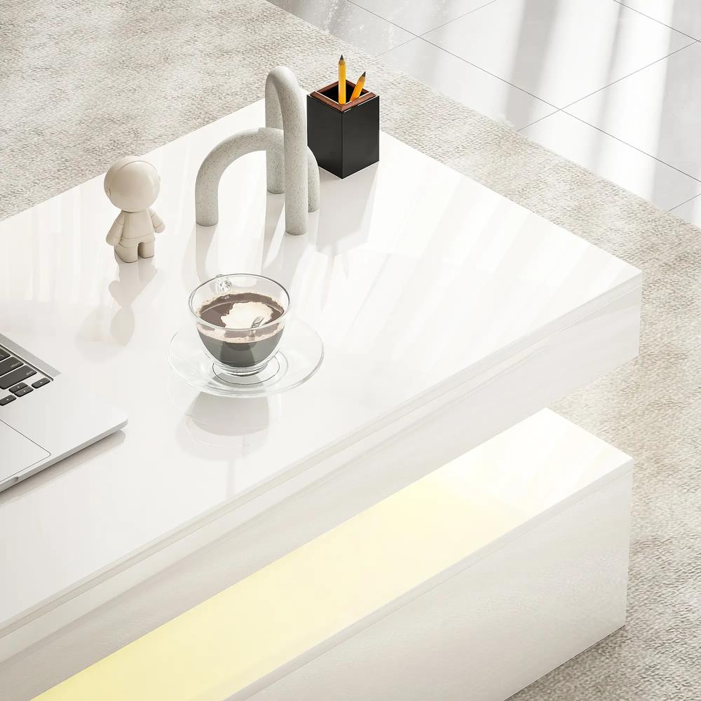 HOMCOM LED Coffee Table with Storage - High Gloss White Additional View 9