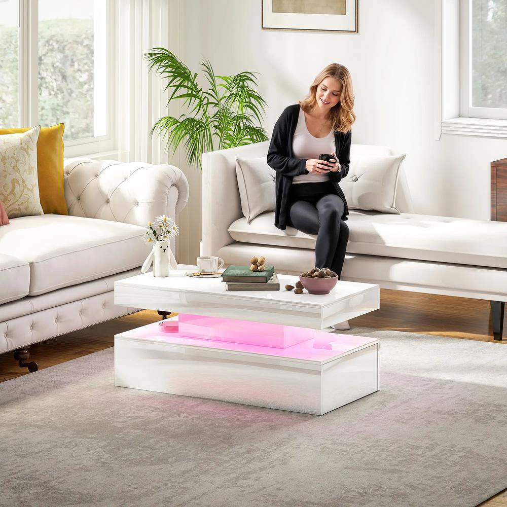 HOMCOM LED Coffee Table with Storage - High Gloss White Additional View 10