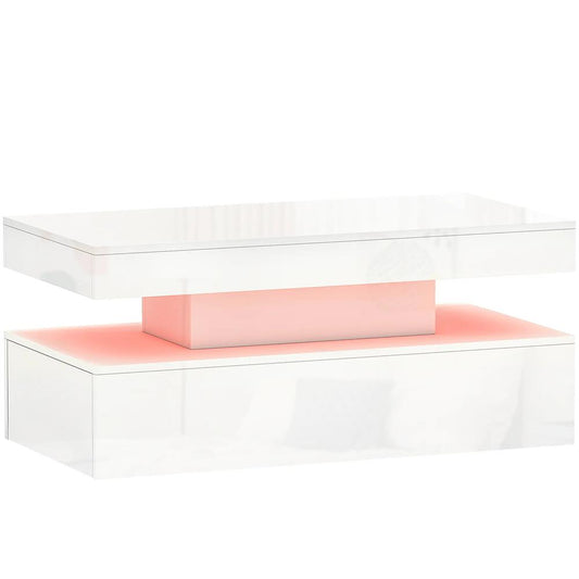 HOMCOM LED Coffee Table with Storage - High Gloss White
