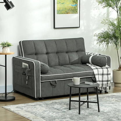 HOMCOM Two-Seater Linen-Look Sofa Bed - Charcoal Grey Additional View 2