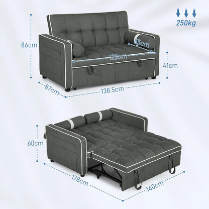 HOMCOM Two-Seater Linen-Look Sofa Bed - Charcoal Grey Additional View 3