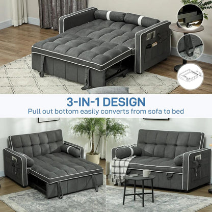 HOMCOM Two-Seater Linen-Look Sofa Bed - Charcoal Grey Additional View 4