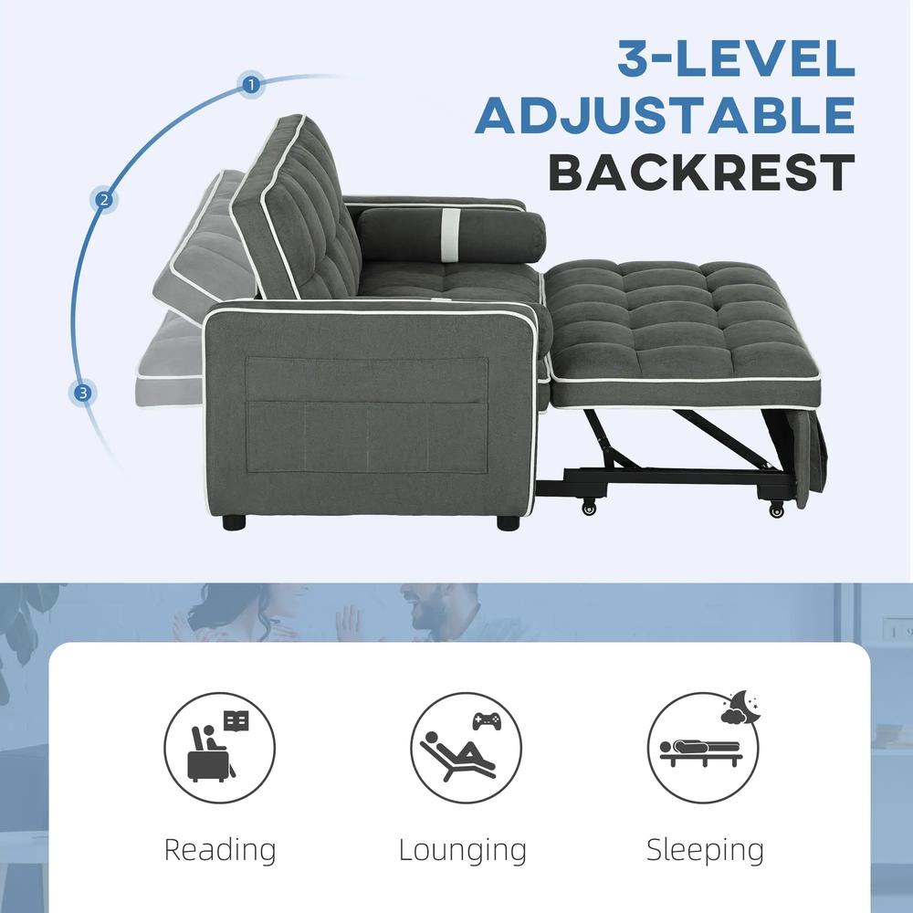 HOMCOM Two-Seater Linen-Look Sofa Bed - Charcoal Grey Additional View 5
