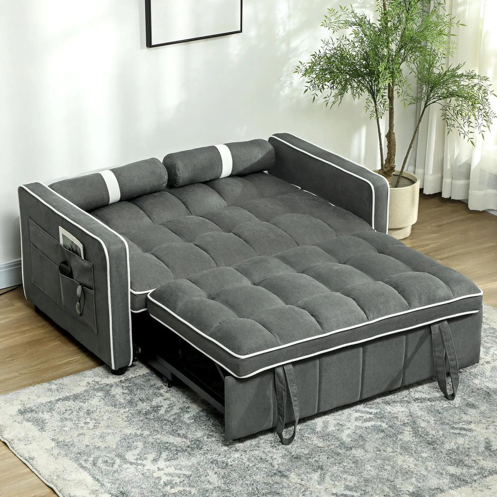 HOMCOM Two-Seater Linen-Look Sofa Bed - Charcoal Grey Additional View 8