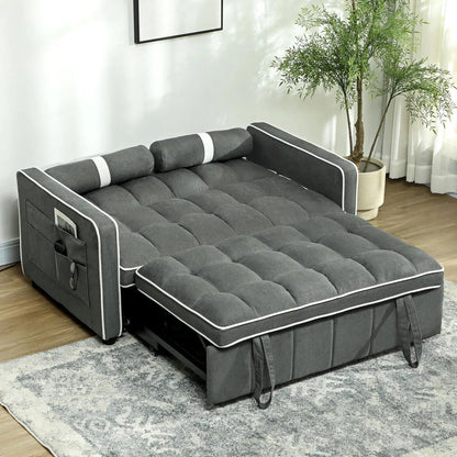 HOMCOM Two-Seater Linen-Look Sofa Bed - Charcoal Grey Additional View 8