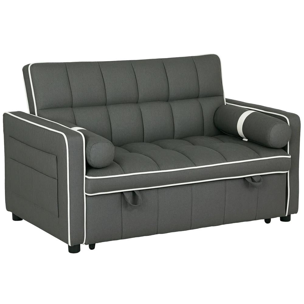HOMCOM Two-Seater Linen-Look Sofa Bed - Charcoal Grey Additional View 10