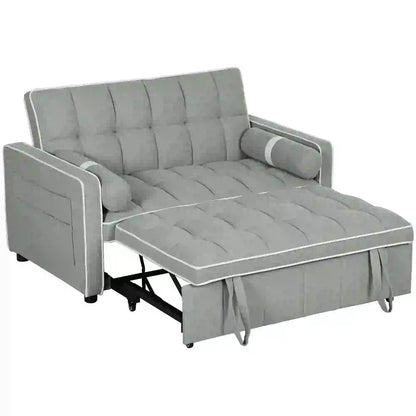 HOMCOM Two-Seater Linen-Look Sofa Bed - Light Grey Additional View 11
