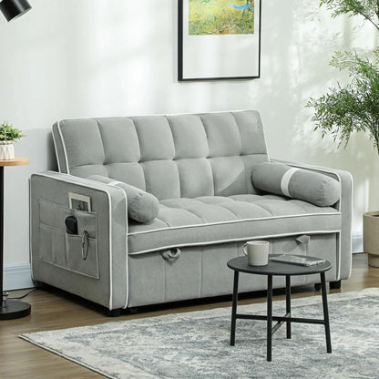 HOMCOM Two-Seater Linen-Look Sofa Bed - Light Grey Additional View 2