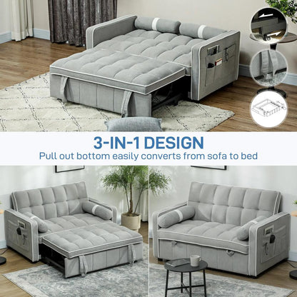 HOMCOM Two-Seater Linen-Look Sofa Bed - Light Grey Additional View 4