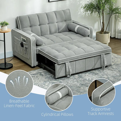 HOMCOM Two-Seater Linen-Look Sofa Bed - Light Grey Additional View 6