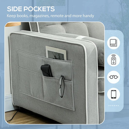 HOMCOM Two-Seater Linen-Look Sofa Bed - Light Grey Additional View 7